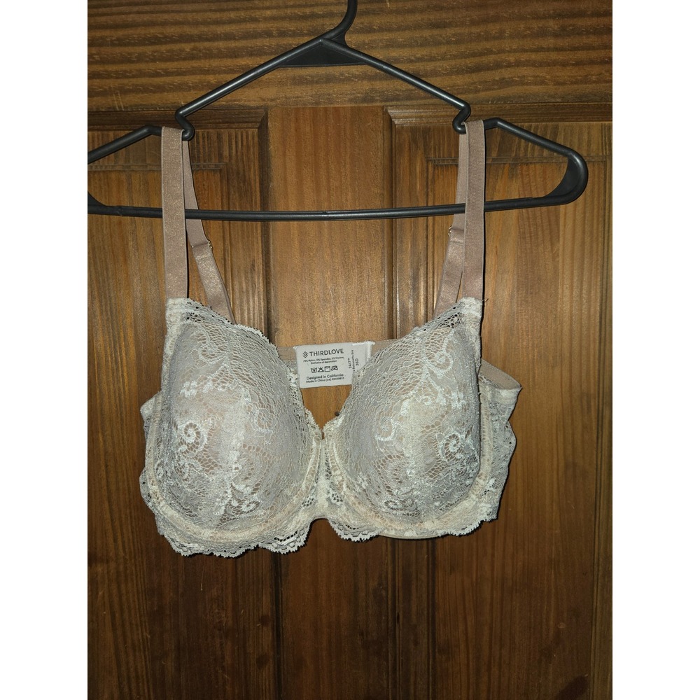 ThirdLove 24/7 Lace Balconette Bra Ivory Cream Tan Floral Underwire 36D